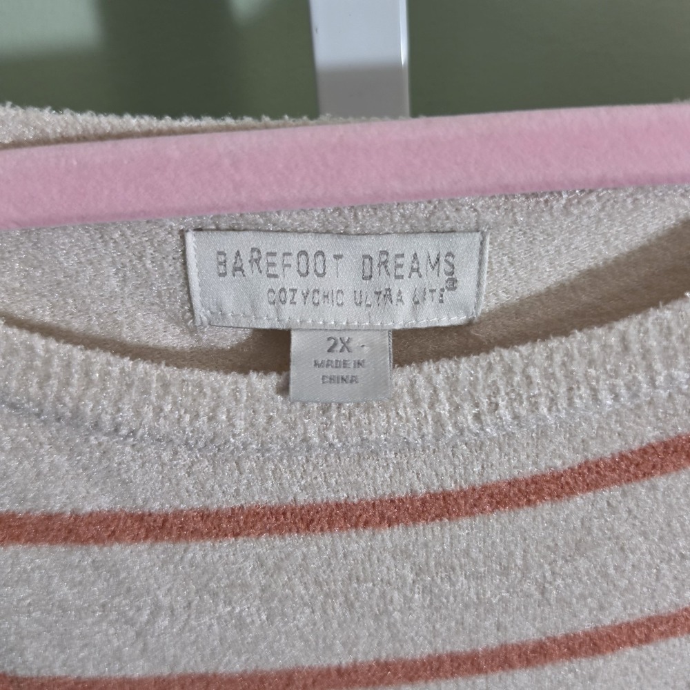 Barefoot Dreams CozyChic Ultra Lite Women's Knit Pullover Size 2X Pink Striped - Picture 2 of 7
